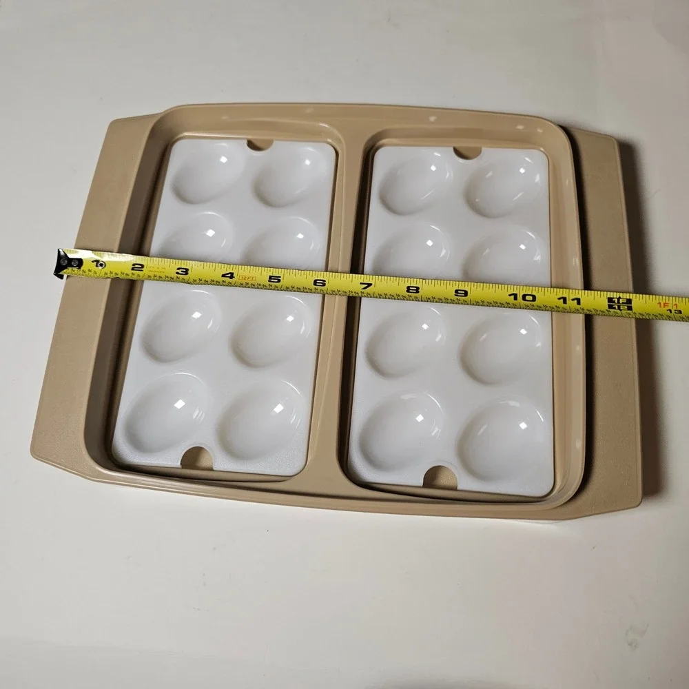 Vintage‎ Tupperware Deviled Egg Carrier 722 Almond Tan 16 Slot 4pc Set with Lid